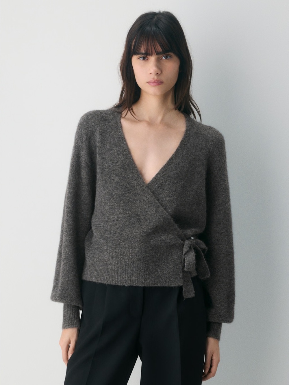 NWT - Aritzia Wilfred SoftSpoke™ Cassidy Wrap Sweater Heather Charcoal Size XS